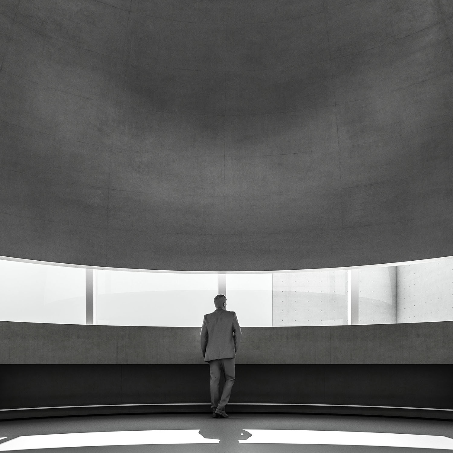 panoramic view of prayer room in mosque of suspended dome