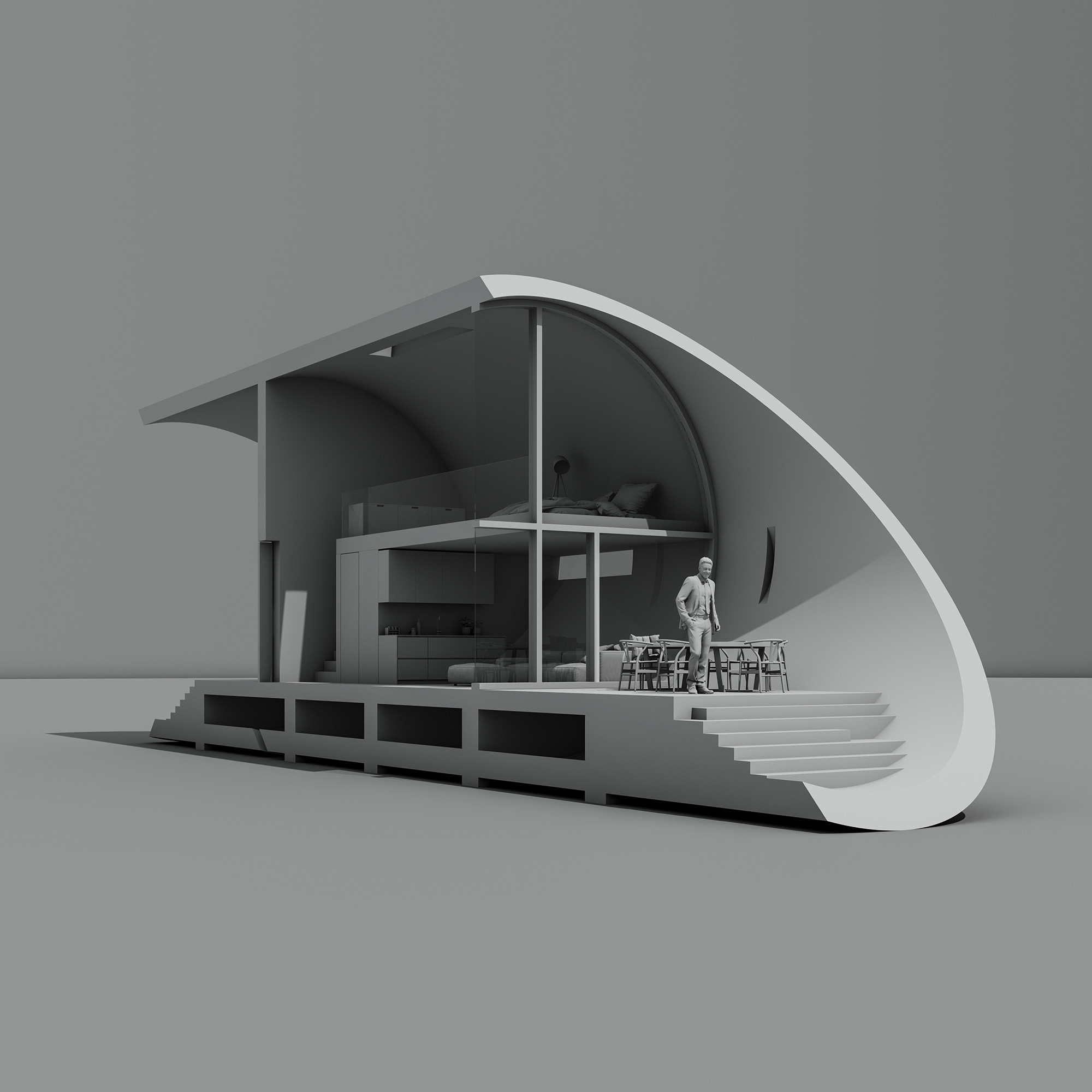 a 3d section of Naqoura Chalet show the structure of cylinder